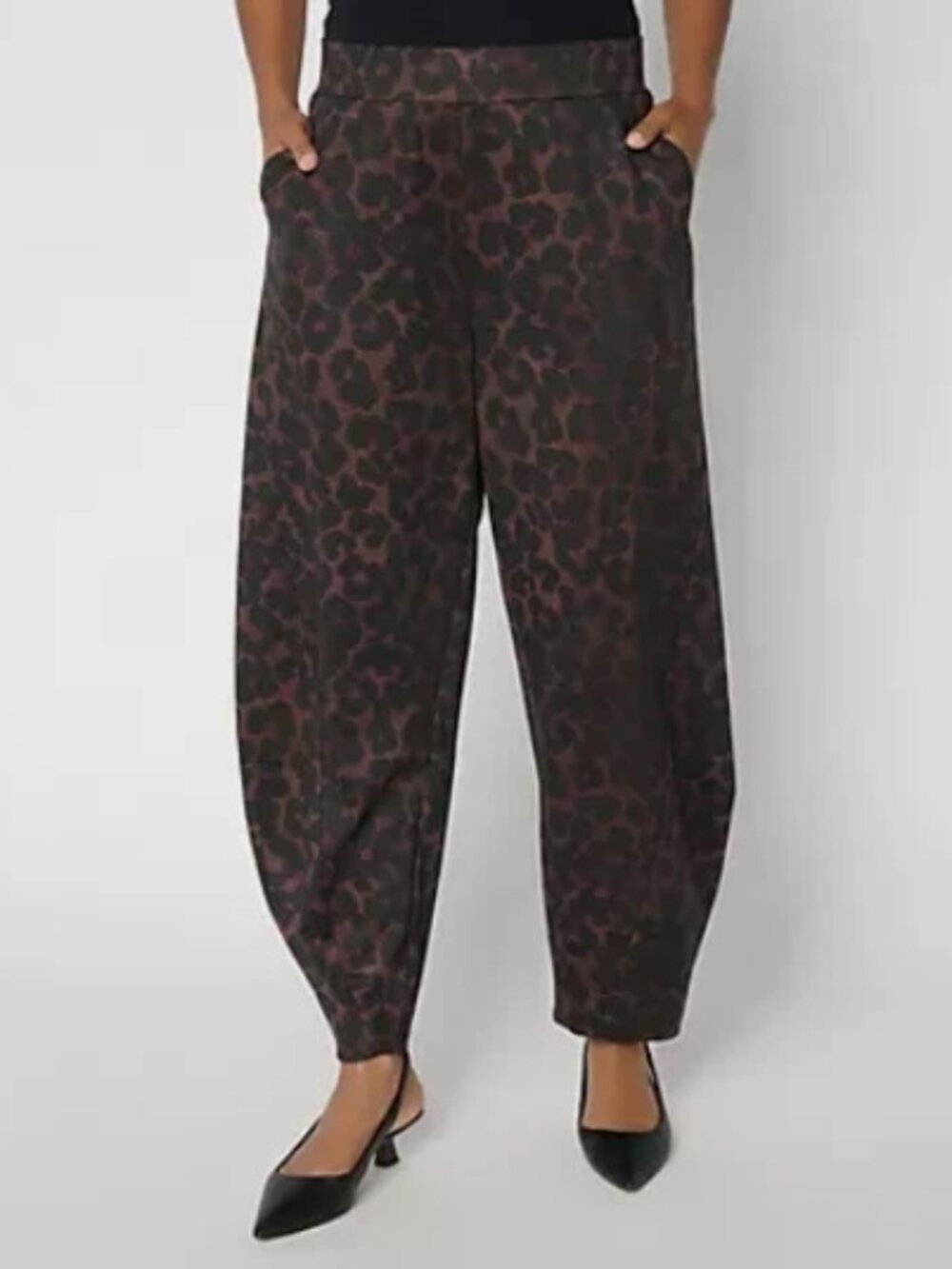 Carla Rockmore Collection Barrel Leg Ponte Pants-Brown Leopar-Petite XXS-A731300
